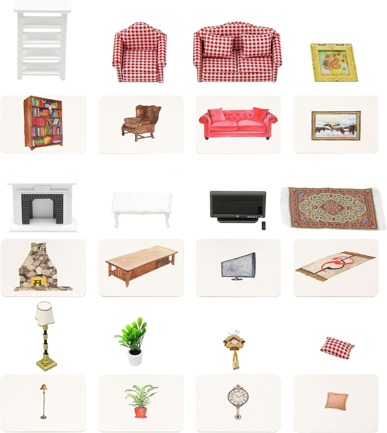 Montessori Language Materials Objects with Similar Cards 12pcs Mini Living Room Replicas with Cards