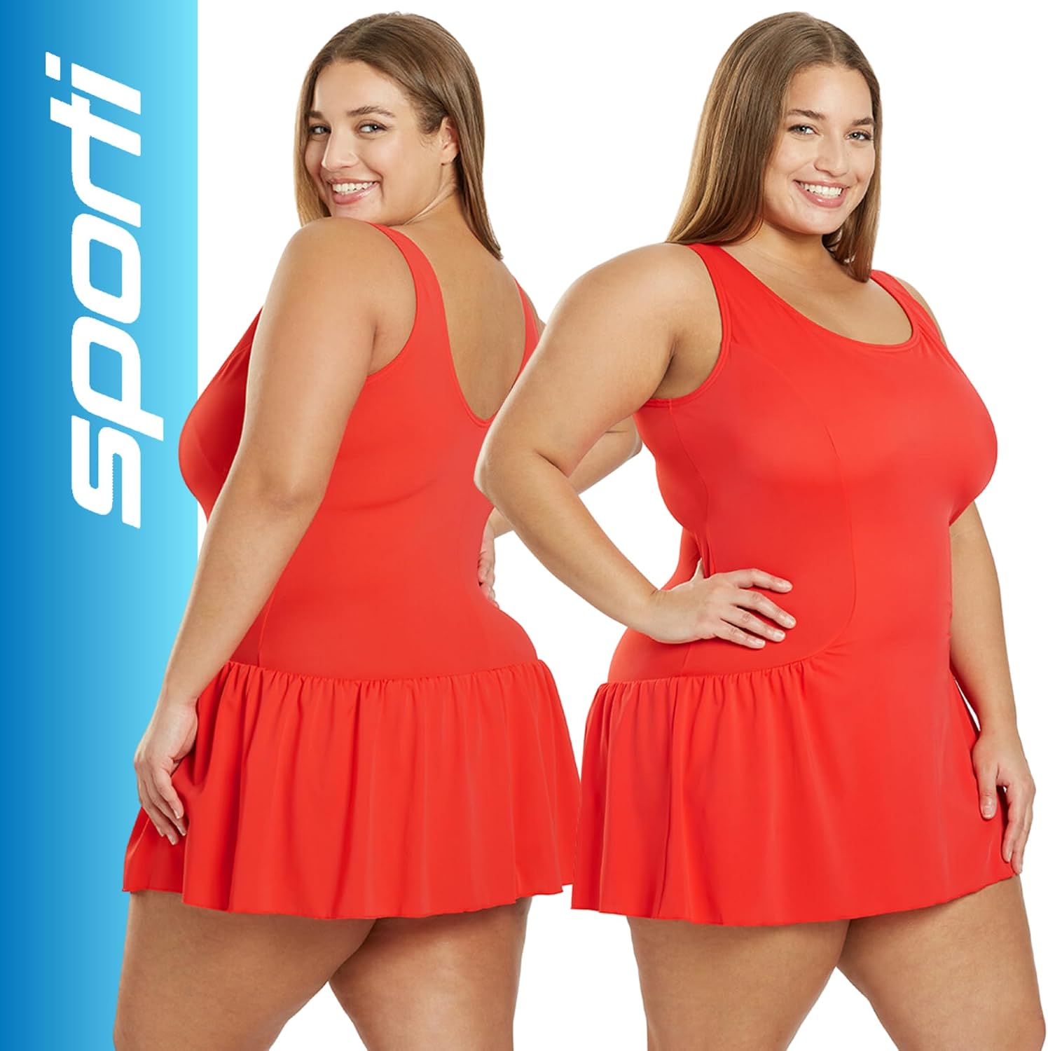 Sporti Plus Size Swim Dress for Women Swimsuit, Tummy Control Suit, Mom Bathing Suit Dress Sun Protection, Conservative Fit