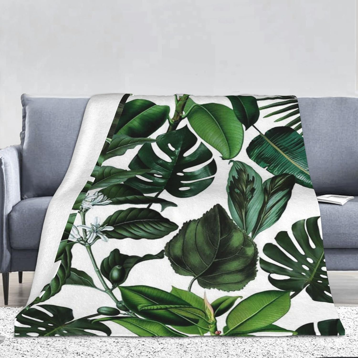 Manta de franela estampada con hojas tropicales, 168 x 229 cm, invierno, cálida, suave, esponjosa, acogedora, regalos para cama, sofá, sillones, sillones