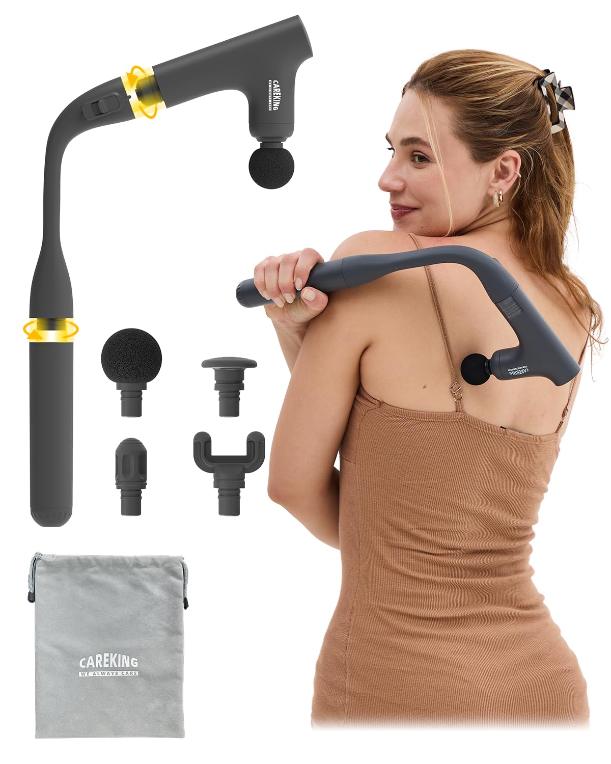 3-in-1 Massage Gun Deep Tissue with Extended Handle Back Massager for Pain Relief Portable Percussion Muscle Massager for