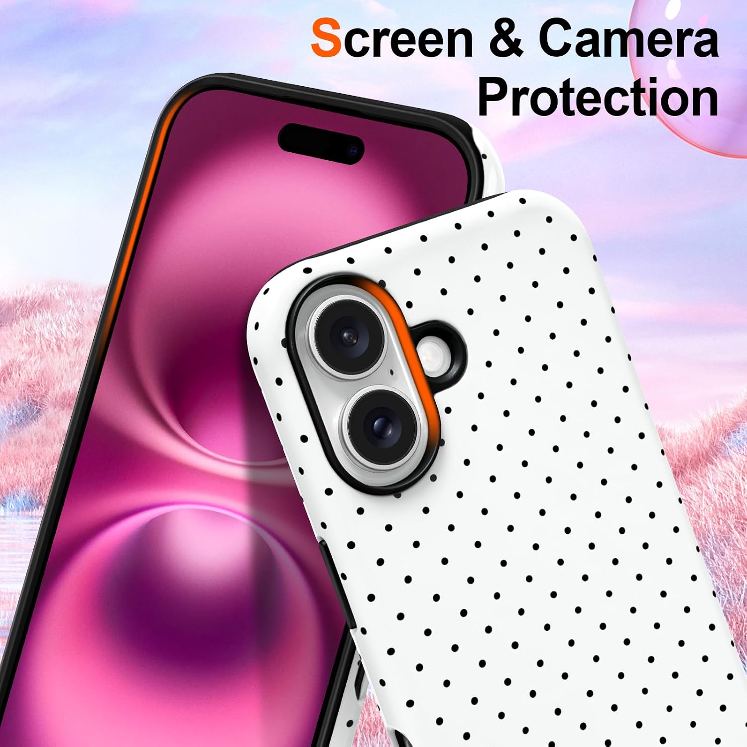  for iPhone 17 Case Cute Polka Dot Aesthetic Simple Design 6.3", Heavy Duty Dual Layer Hybrid Hard PC Soft TPU Bumper Shockproof Protective Phone Cases Cover for Women Girls Girly, White thumbnail