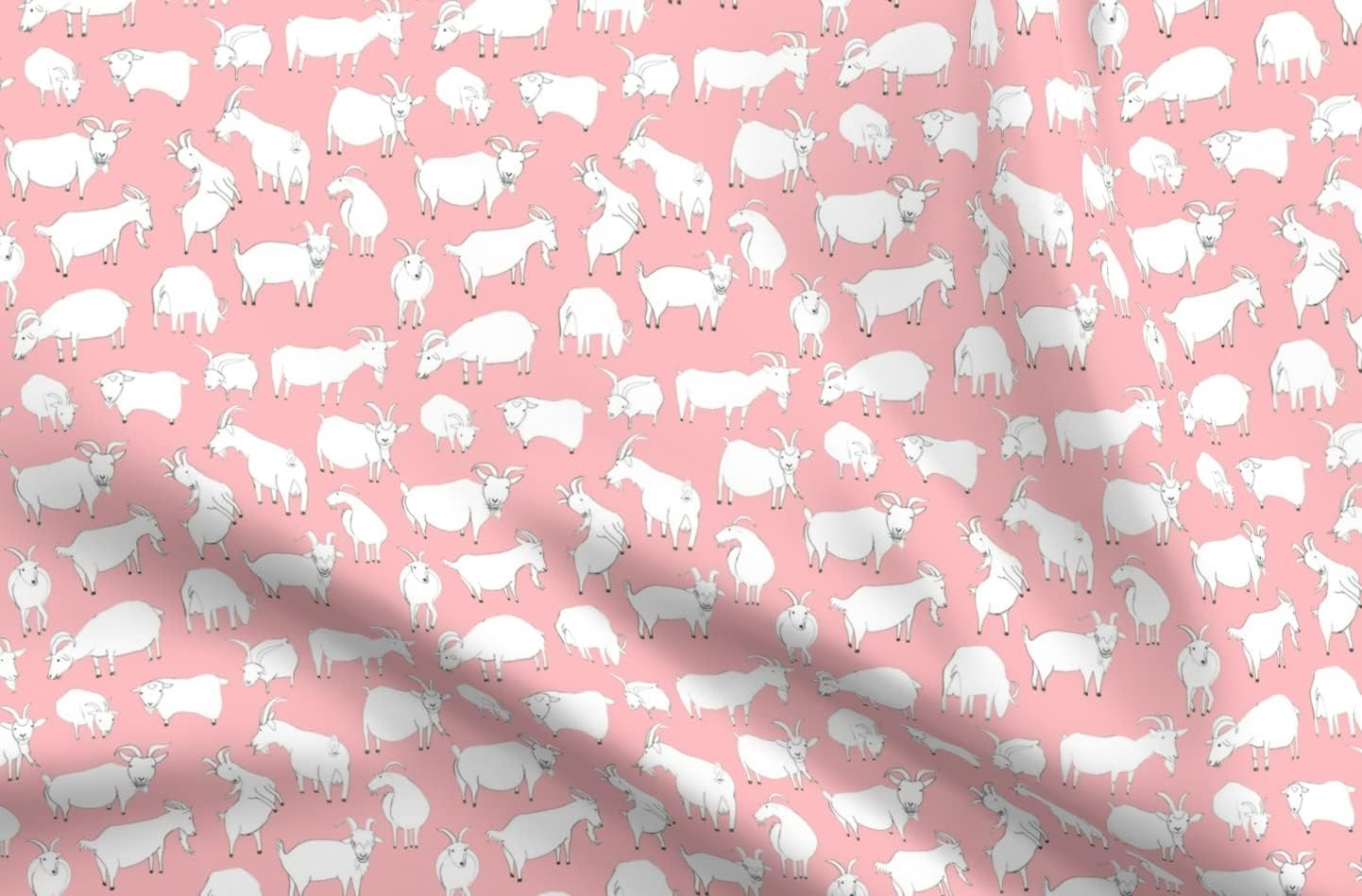 Spoonflower Fabric - Goats Playing Pink Kid Goat Girl Animal Cute Children Kids Play Printed on Upholstery Velvet Fabric Fat Quarter - Upholstery Home Decor Bottomweight Apparel
