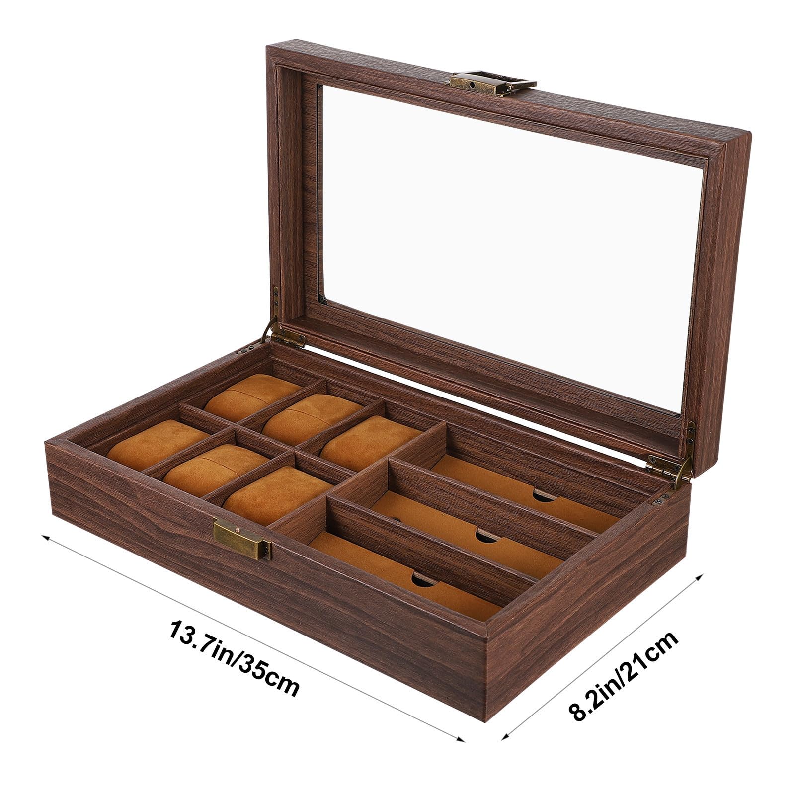 TOYANDONA Caja Organizadora y 3 Espacios Retro de Relojes y Gafas de Madera 6 Compartimentos Estuche Funcional para Almacenamiento y Exhibición para Relojes para Gafas