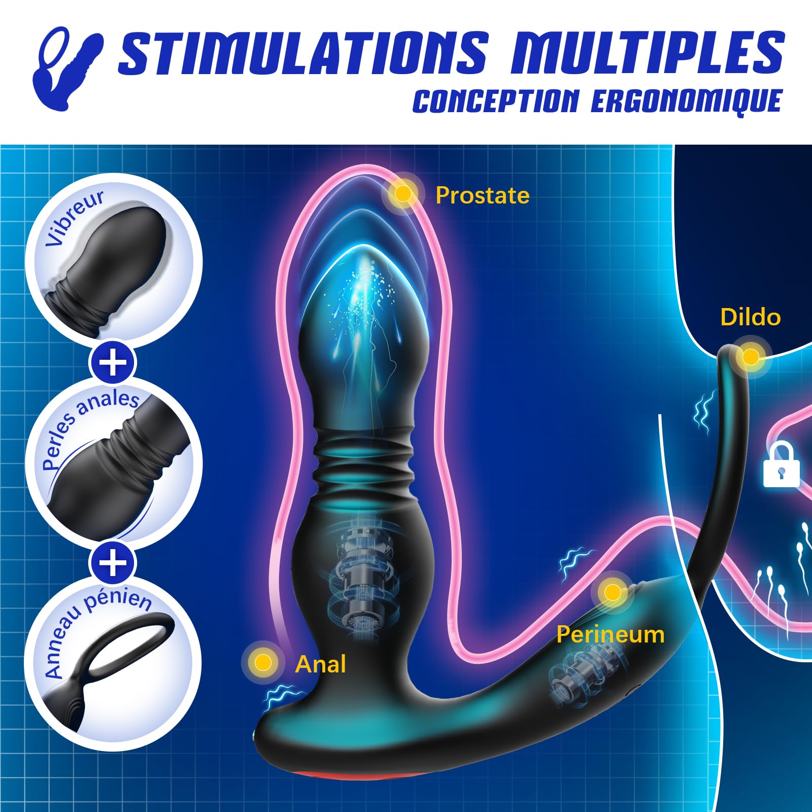 Sex Toys Anals Vibromasseurs, 3 EN 1 Masseurs de Prostate Vibrant Plug Anal Sextoy Homme Sex Stimulateur Gode Sex Toys avec Anneau Vibrant, AI-Chat APP Télécommandé Sex Toýs Jouet Sexualité Couple