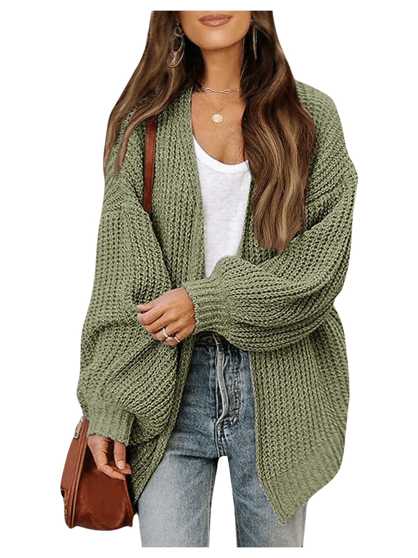 SHENHE Womens Oversized Open Front Long Sleeve Lantern Sleeve Chunky Knit Cardigan