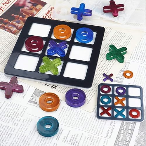 Miniatura 5 de iSuperb Paquete de 2 moldes de resina para juegos de mesa de Tic Tac Toe, moldes de silicona de fundición epoxi para niños y adultos, decoración de