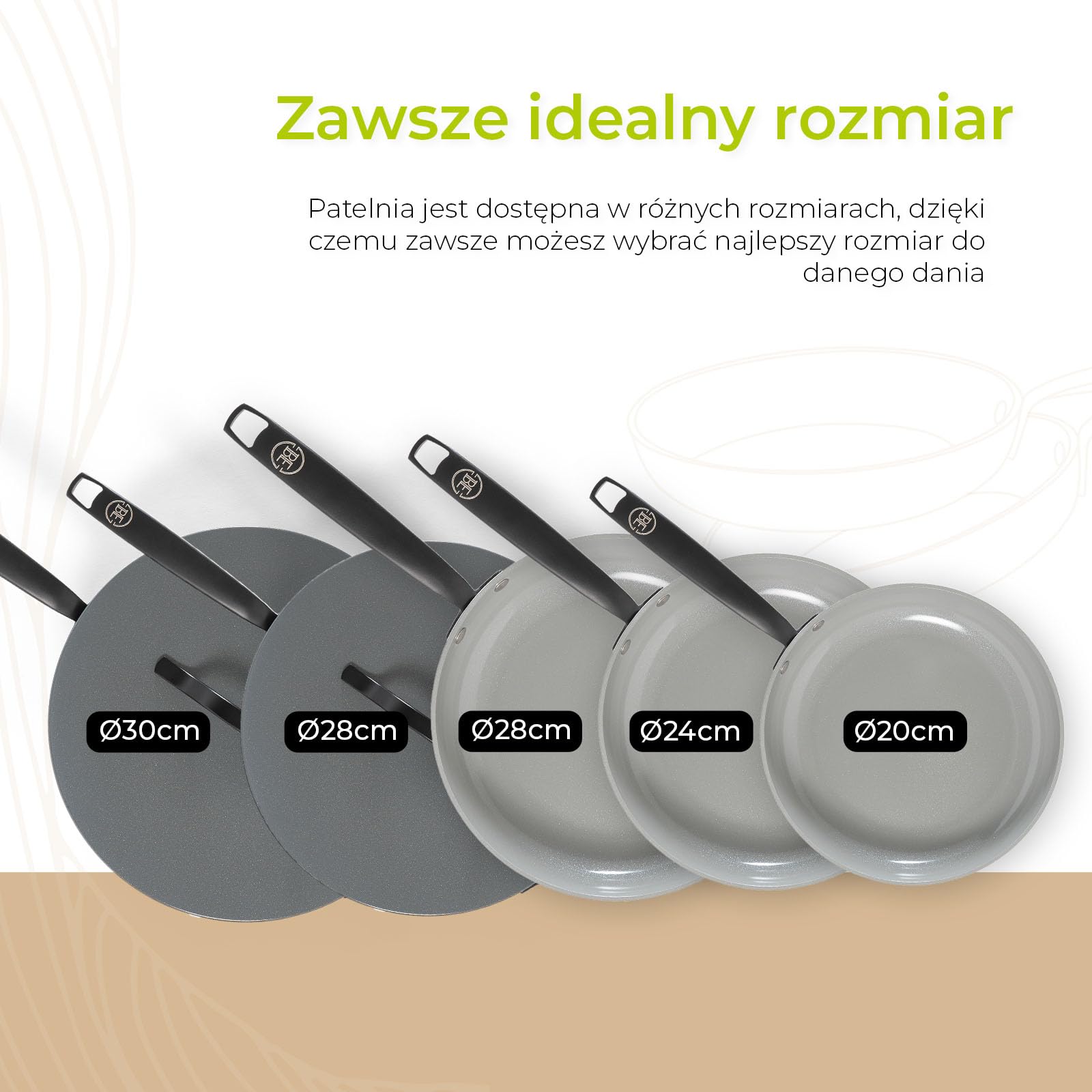 BE Living Essential 5-częściowy zestaw garnków, Ø 20, 24 i 28 cm patelnia do smażenia + Ø 30 cm patelnia do gotowania + Ø 28 cm, zestaw patelni, ceramiczne, bez PFAS, indukcja, szary