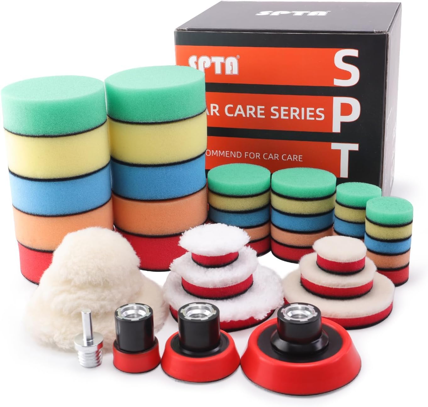 Polishing Pads for Drill, 36PCS 25mm/50mm/80mm Polishing Sponge Wool Buffing Pads Set for Car Polishers Polishing Machine with 1pcs M14 Drill Adapter for Polishing, Sanding, Waxing