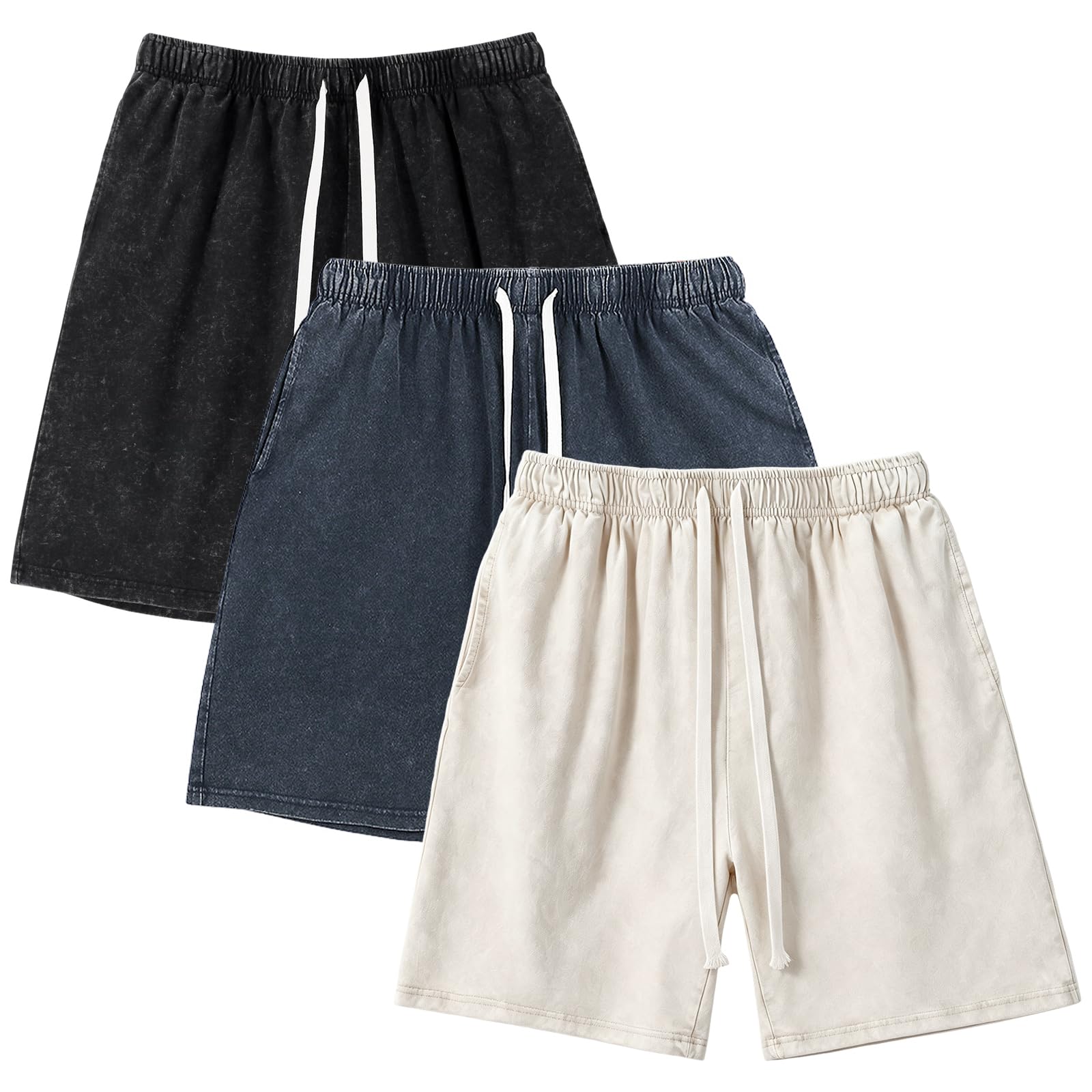 Gihuo Mens Sweat Shorts Cotton Athletic Shorts Vintage Acid Wash Drawstring Workout Shorts