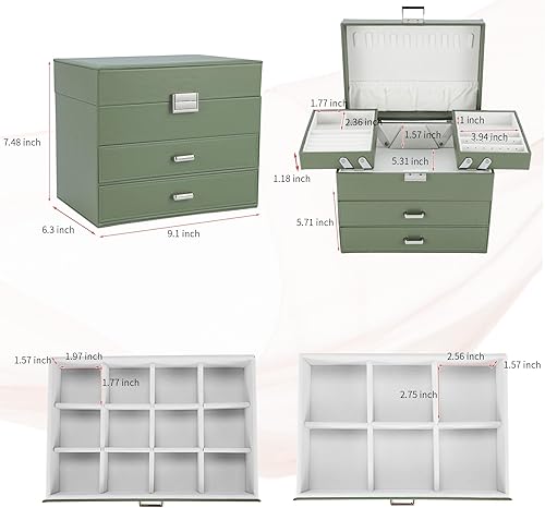 Miniatura 3 de Dajasan Caja organizadora de joyas para mujeres y niñas, organizador de joyas, caja de joyería de cuero de 4 capas, idea de regalo para el día de