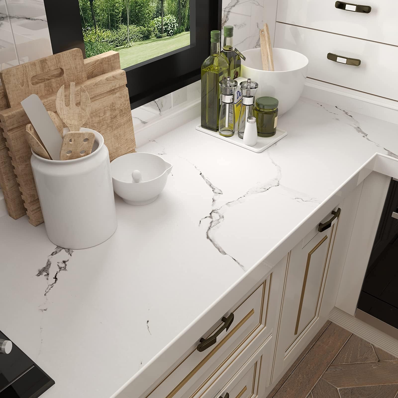 Stickyart Papel Pintado Autoadhesivo Cocina Vinilo Encimera Cocina Mármol Blanco 90cmX400cm Vinilo Adhesivo Muebles Matt Impermeable Vinilos Adhesivo para Encimera de Baño Vinilos de Pared Decorativo