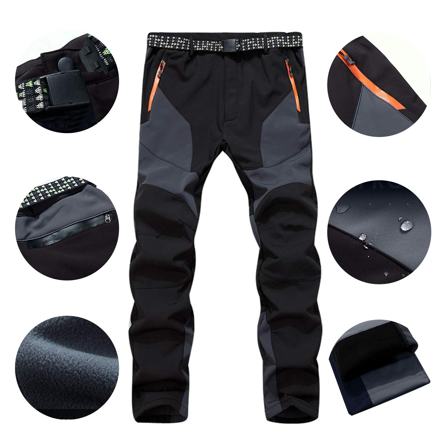 SUKUTU Pantaloni da Trekking per Uomo Softshell da Esterno Pantaloni in Pile Ispessimento Pantaloni Lunghi da Sci Sportivi Antivento Caldi e Impermeabili