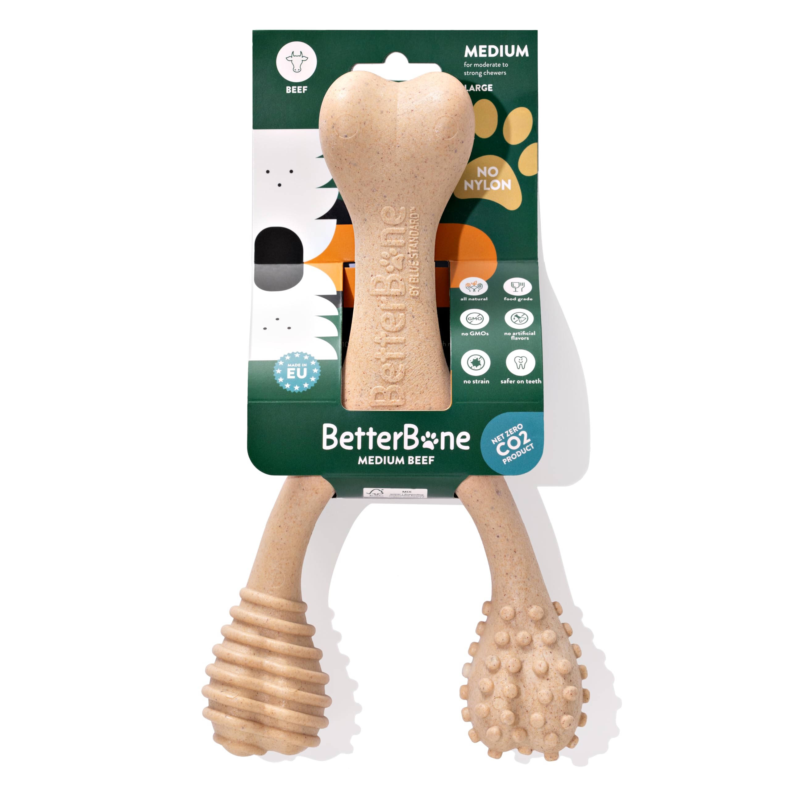 BetterBone Medium Large Beef Dog Toy for Aggressive Chewers Long Lasting Heavy Duty Natural Hard Dental Chew Bone for Small, Medium and Large Breeds