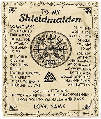 Manta personalizada con texto en inglés To My Shieldmaiden (Viking Vintage I Love You to Valhalla) para esposa, novia, cumpleaños, aniversario,