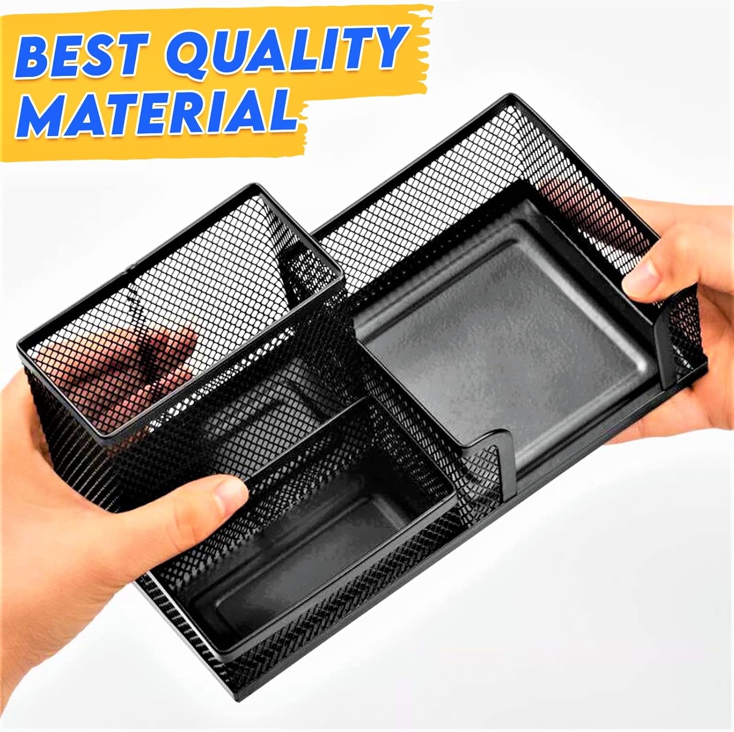 2 Pack 3 in 1 Mesh Pen Holder for Desk, 3 Compartments Pencil Holder Desk Organizer Caddy with Sticky Notes Holder Easy Storage Suitable for Home, Office and School : Everything Else