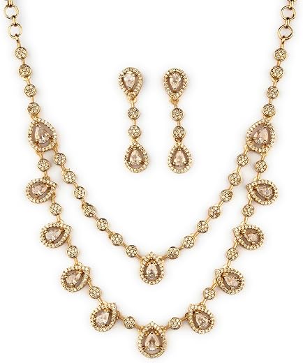 Sasitrends American Diamond Matte Gold Plated Necklace Jewellery Set For Women