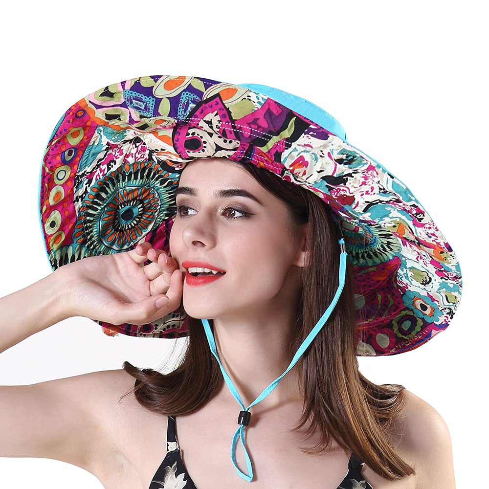 Packable Reversible Large Brim Floppy Sun Hat UPF 50 Sun Protection Travel Beach Hat