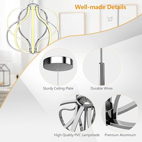 Miniatura 9 de Tangkula Candelabro LED moderno, lámpara colgante regulable con altura ajustable, lámpara de techo para dormitorio, sala de estar y comedor, LED