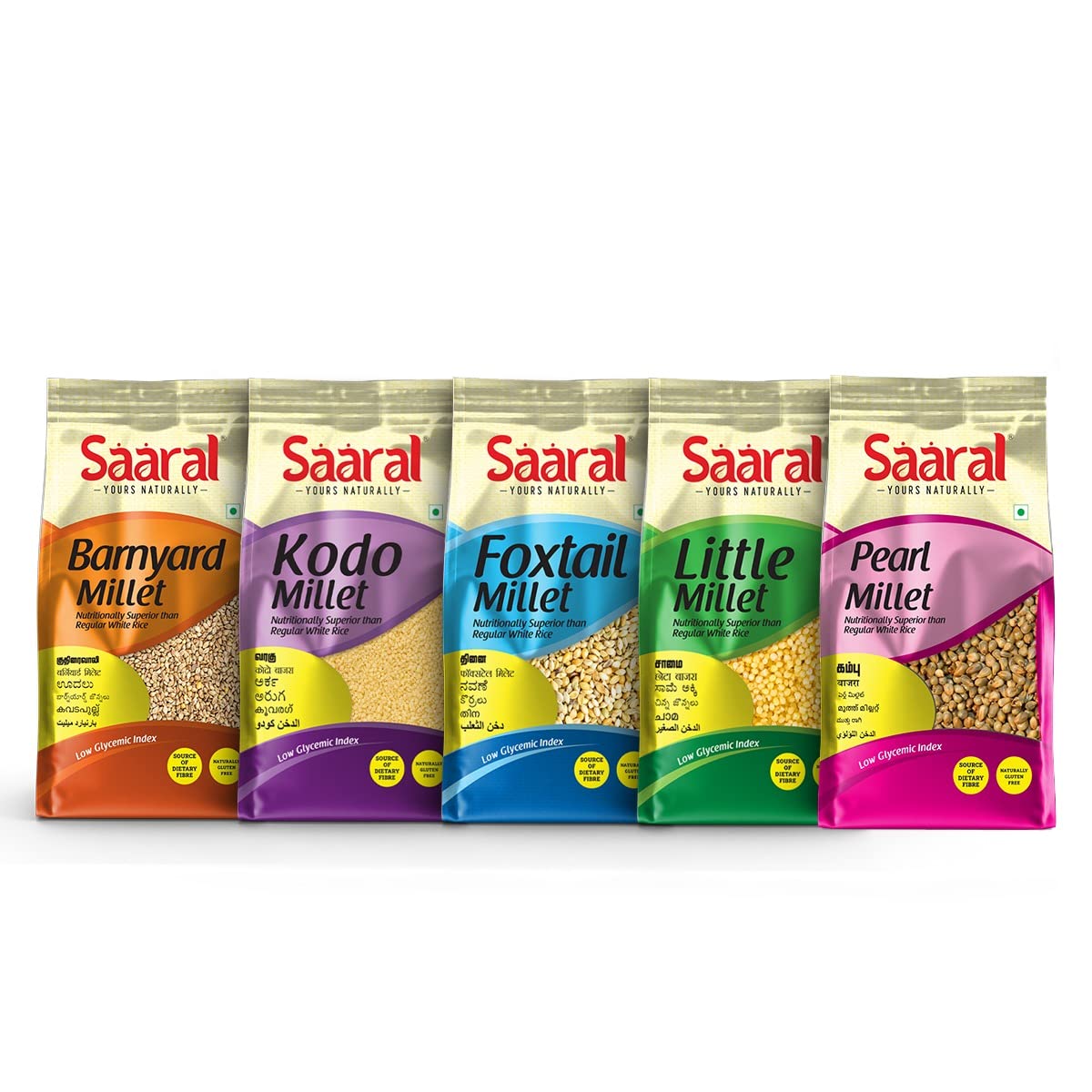 Saaral Millets Natural Grains Combo Pack of 5 Foxtail 500g, Kodo