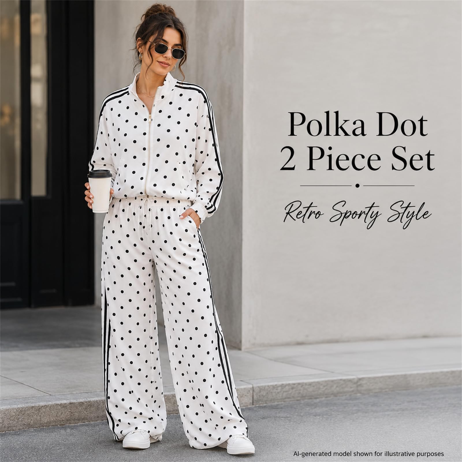Damski 2-częściowy dres treningowy Polka Dot Cropped kurtka szerokie