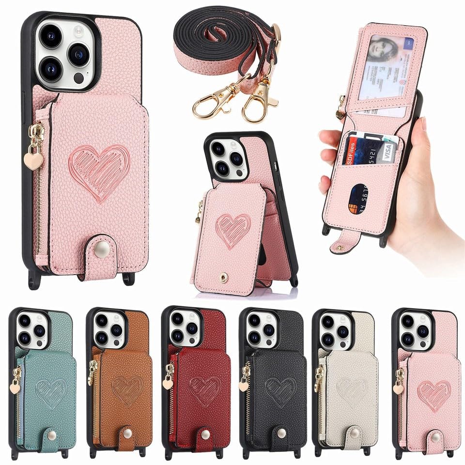 Coque portefeuille iPhone 15 Pro rose pour éviter les rayures d'écran - 6