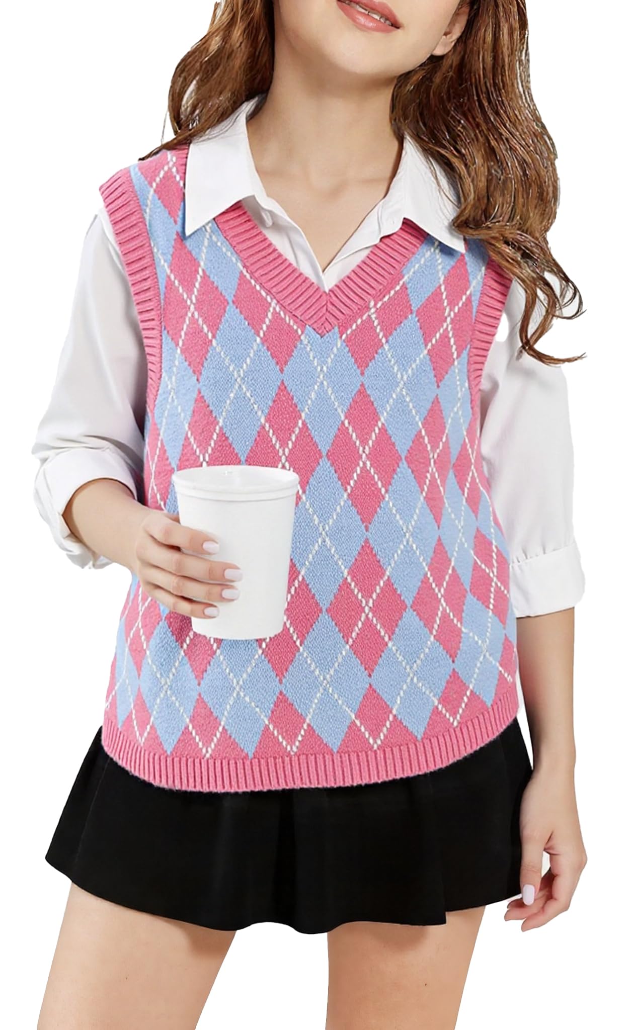 SELINK Boys Girls V Neck Argyle Knit School Uniform Sweater Vest