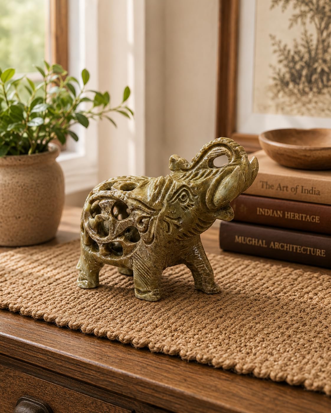 Buy Pracheen Handicraft Hand-Carved Soapstone Elephant Figurine, 3
