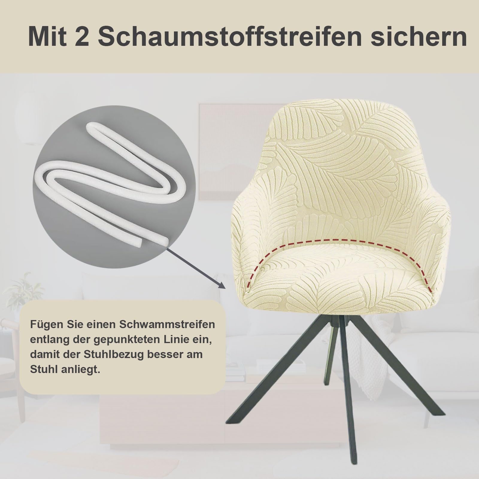 Stuhlhussen Armlehne, 2 Stück Stretch Stuhlbezug mit Armlehne, Vollständige Abdeckung Abnehmbare Stuhlbezug, Jacquard Stuhlabdeckung, für Bürostuhl, Computerstuhl, Drehstuhl, Beige