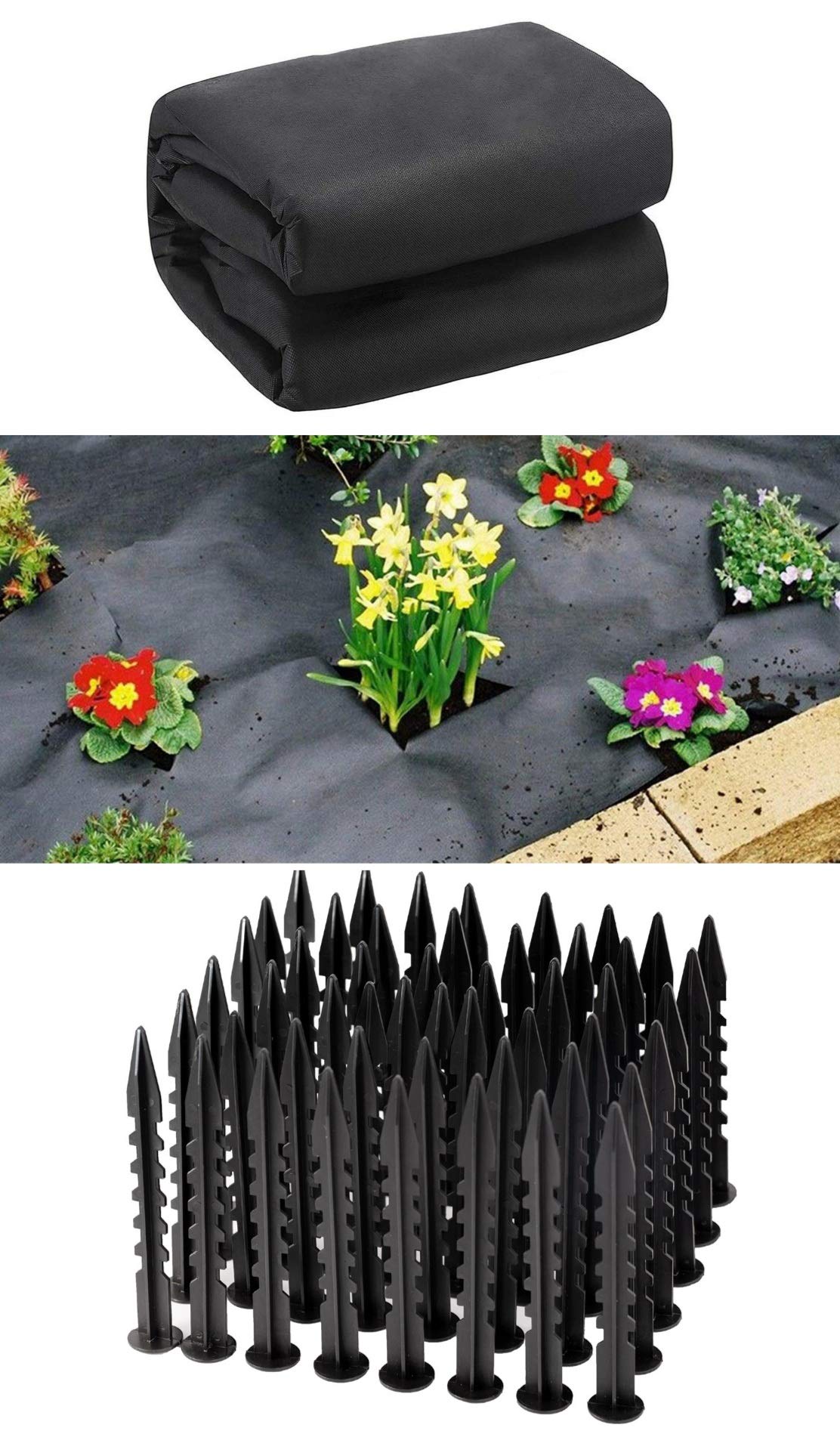 ADEPTNA Premium Weed Control Membrane Fabric 16m X 1.5m With 50 Pcs Heavy Duty Weed Control Fabric Mat Pegs