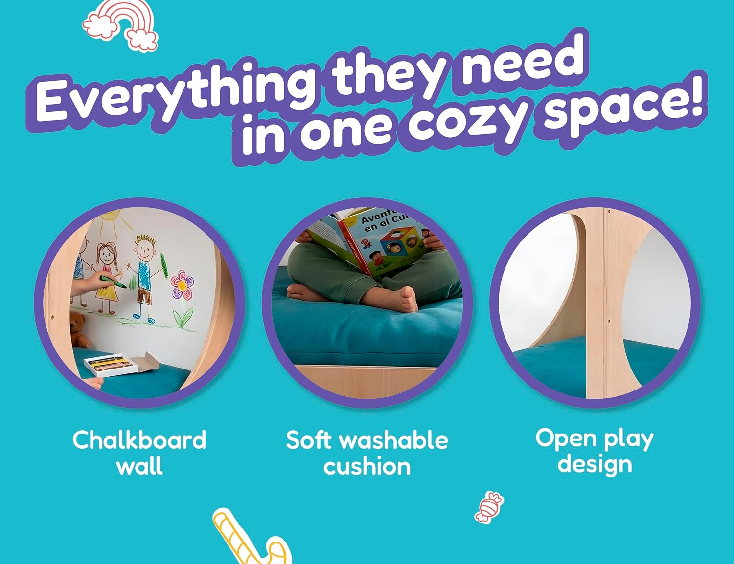 Cozy Cube for Kids – Wooden Sensory Playhouse & Calming Corner, Soft Cushion & Chalkboard, 30” Montessori Reading Nook, Quiet Space for School and Daycare