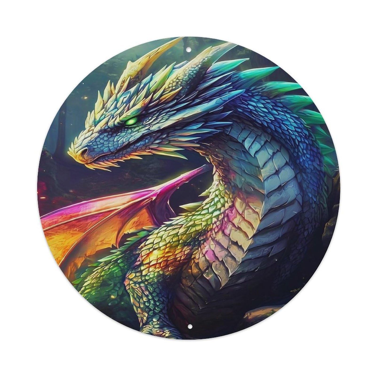 Rainbow Dragon Scale Pattern Print Retro Metal Tin Sign, Vintage Metal Poster for home, Gaming Room, Studio Workshop,Bar,Garage Wall Art Decor 8x8 inch