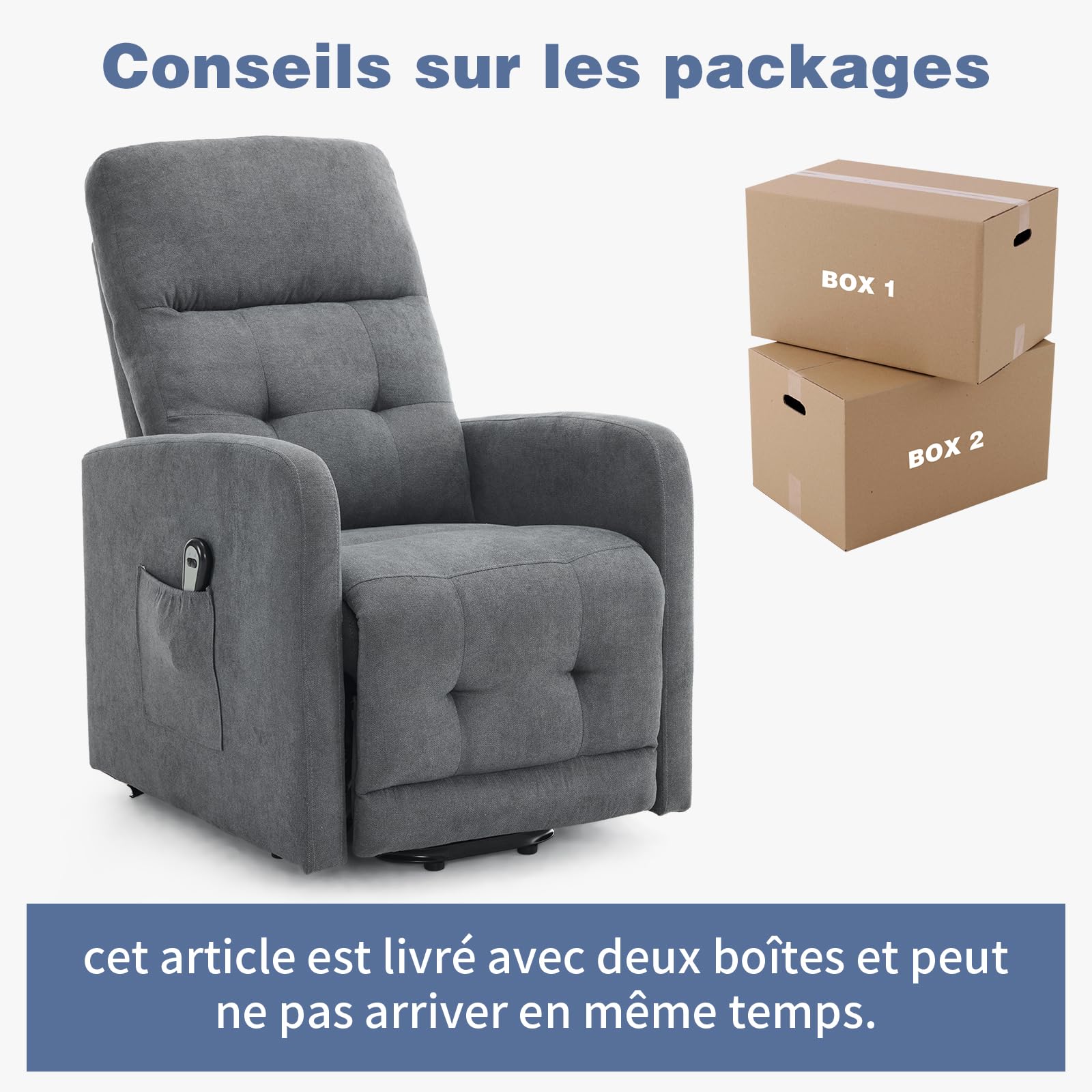 Fauteuil Releveur Relax, Fauteuil de Relaxation, Inclinaison Réglable et Repose-Pieds Télécommande (Gris foncé)