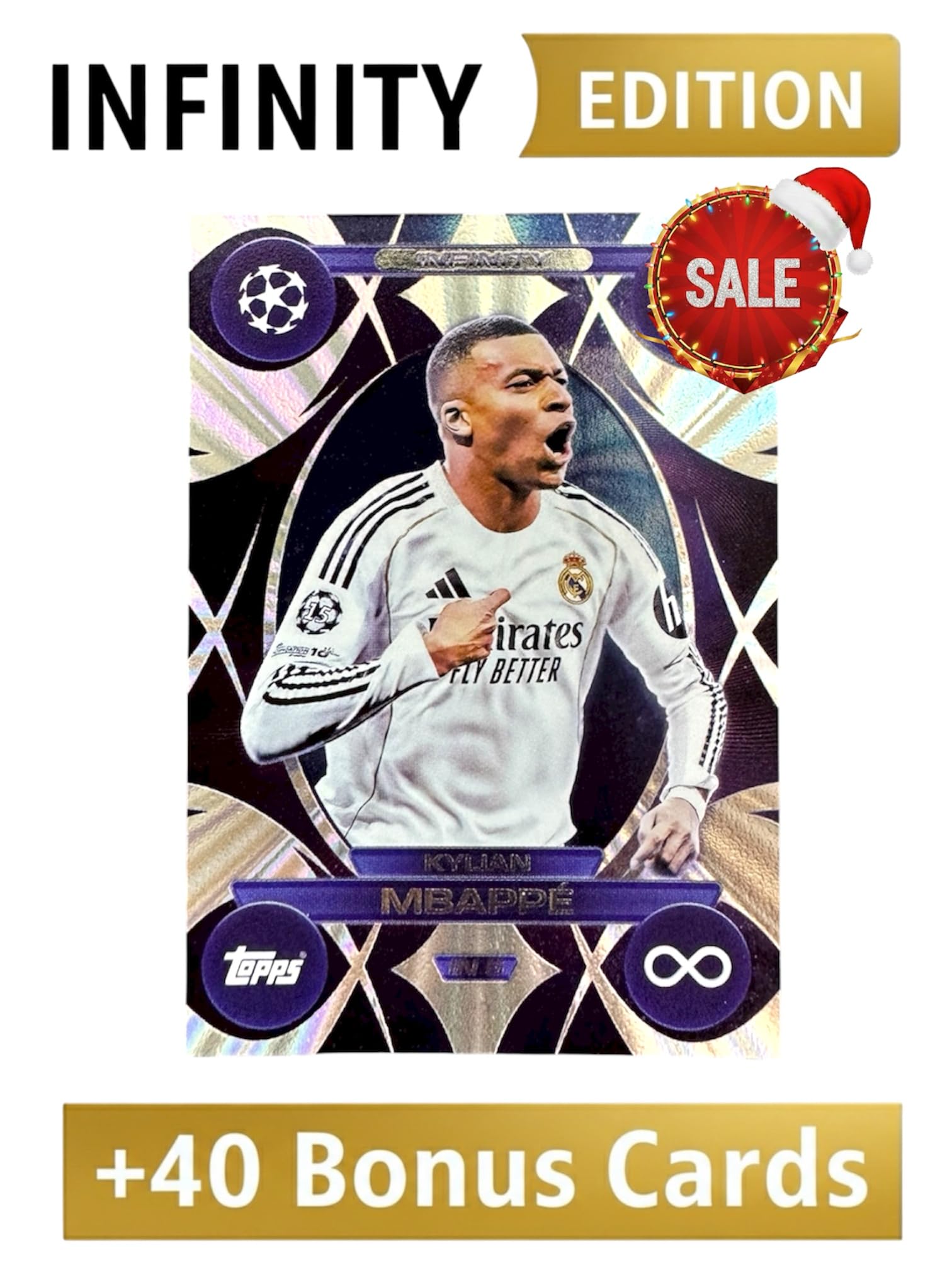 Kylian Mbappe (Real Madrid) +40 Bonus Cards – Infinity – Match Attax 2025/2026 (25/26) – Rare Football Trading Card