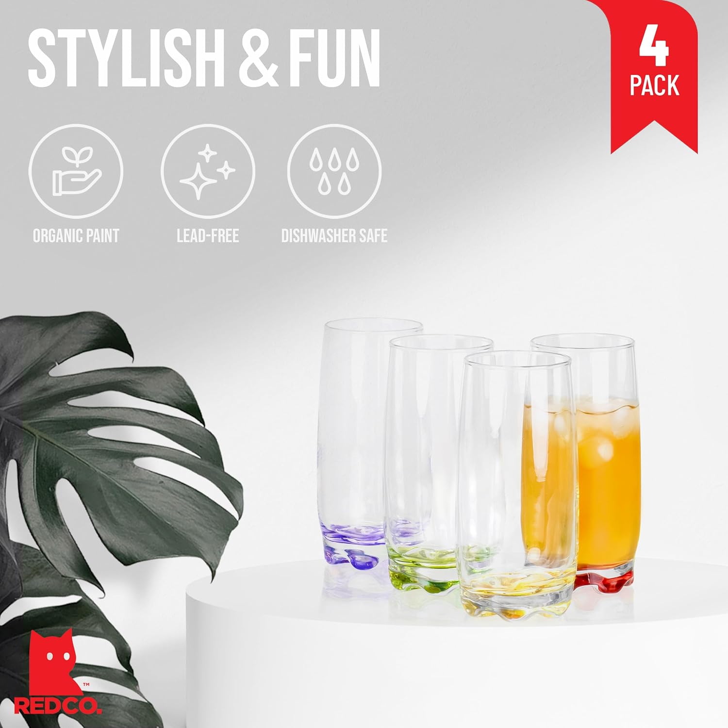 Vibrant Splash Water/Beverage Highball Glasses, 13.25 Ounce - Set of 4 - Image 2