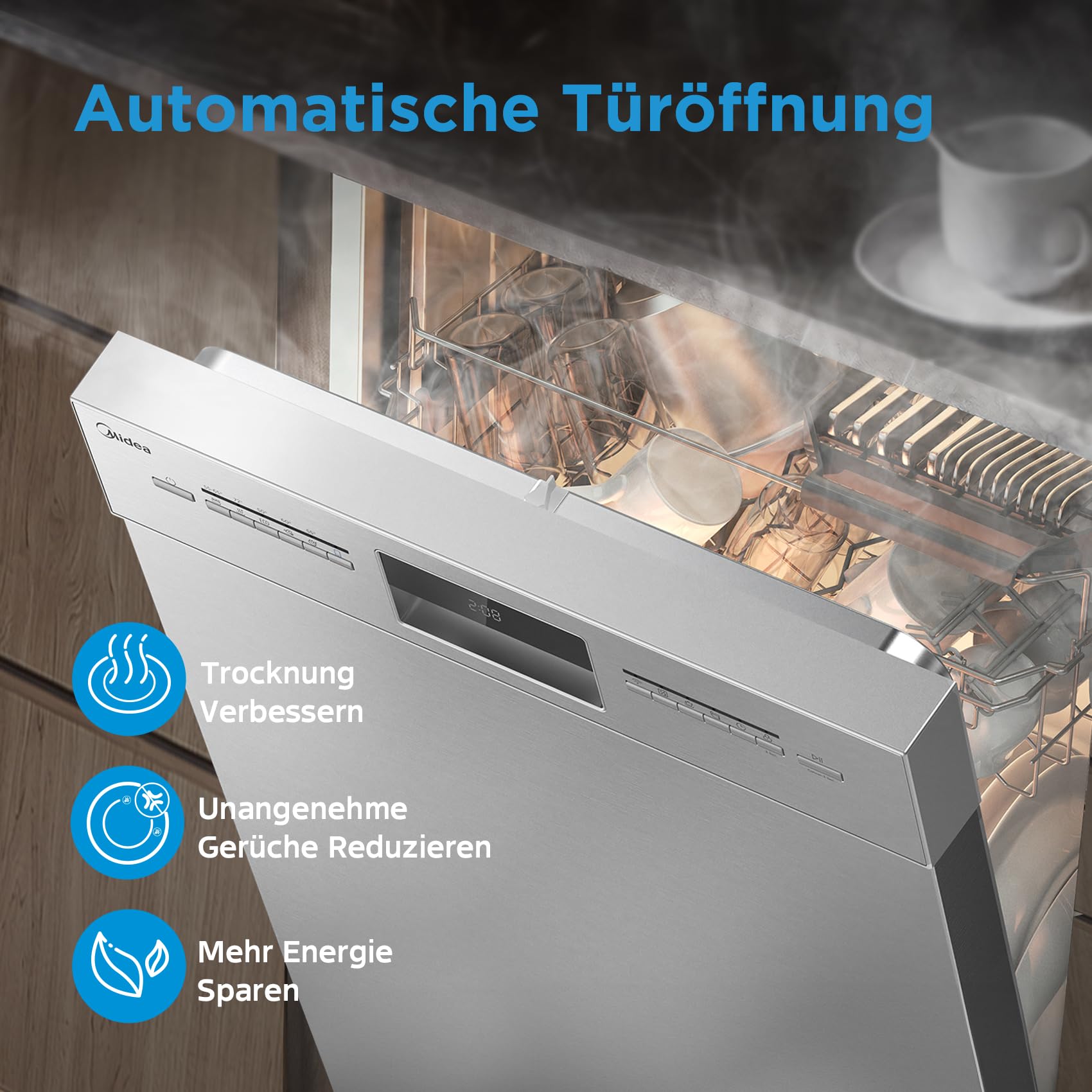 Midea Geschirrspüler Unterbau 60 cm 14 MGD Home Connect Hygienepflege+ Extra Trocknung Silber