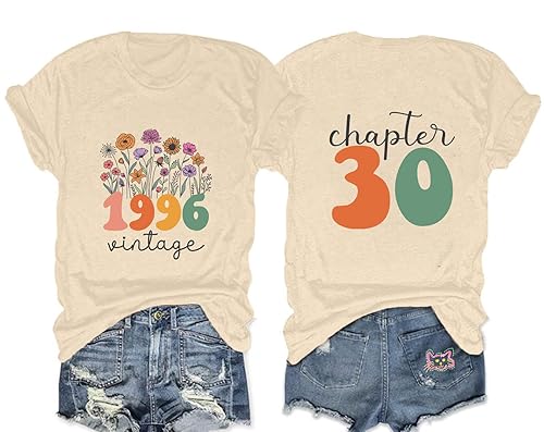 RXGOY Vintage 1996 T-Shirt for Women Chapter 30 Birthday Party
