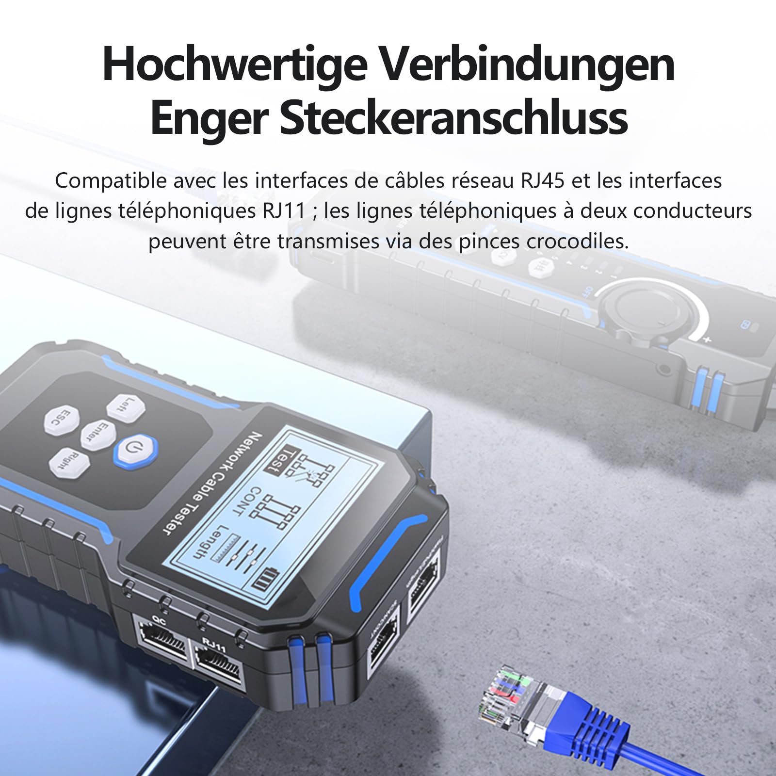 Netzwerkkabeltester, 60V PoE-Erkennung 350m Kabellängenmessung & Gigabit-Unterstützung, Ultimatives Werkzeug zur Fehlerbehebung in Rechenzentren Tracker (Black)