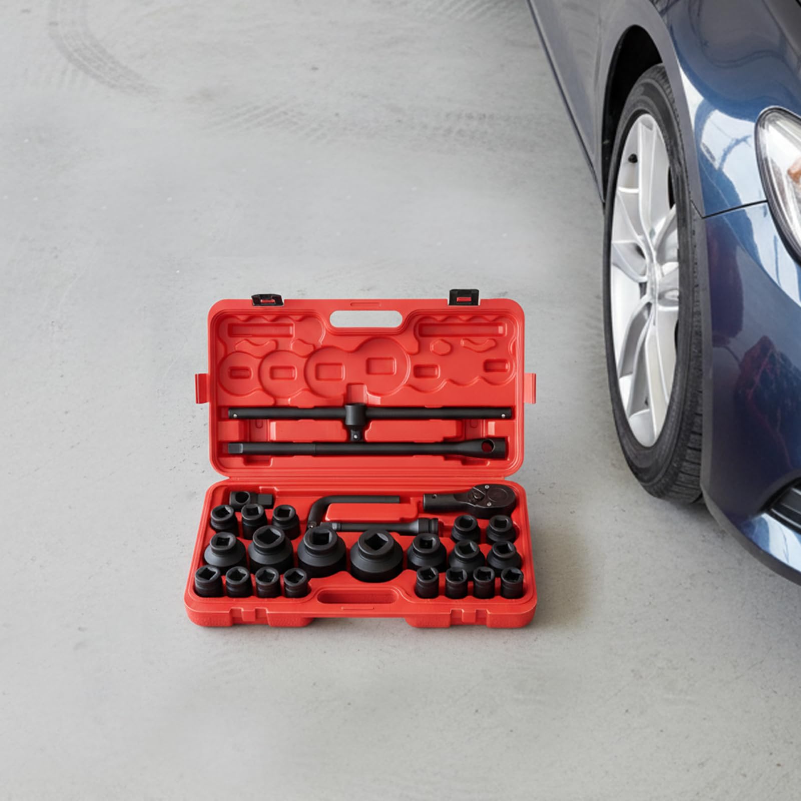 Set di chiavi a bussola da 26 pezzi, 3/4" e 1", in acciaio al carbonio, inserto per avvitatore a percussione con chiave a cricchetto e chiave a bussola
