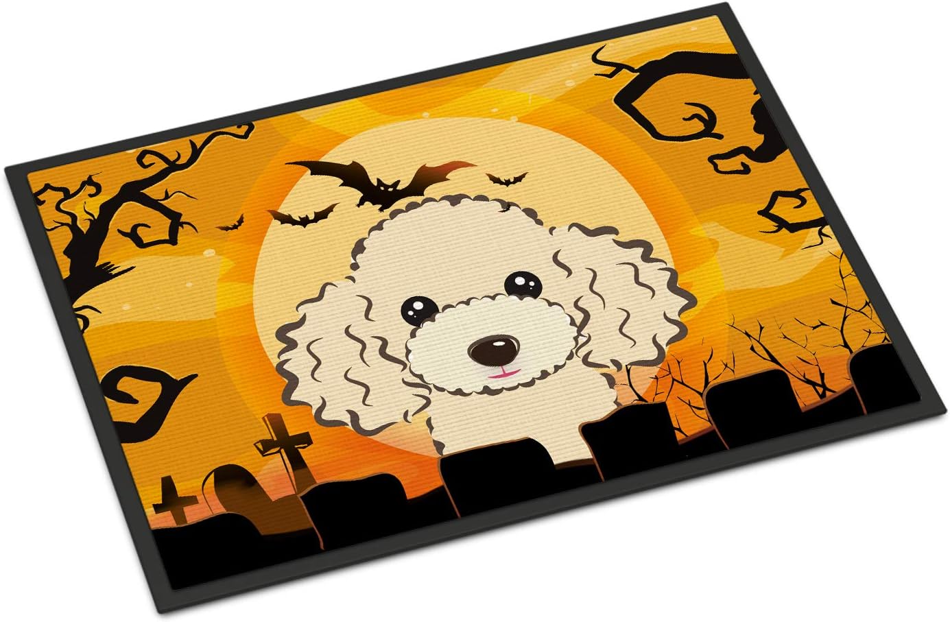 Caroline's Treasures BB1816MAT Halloween Buff Poodle Doormat 18x27 Front Door Mat Indoor Outdoor Rugs for Entryway, Non Slip Washable Low Pile, 18H X 27W