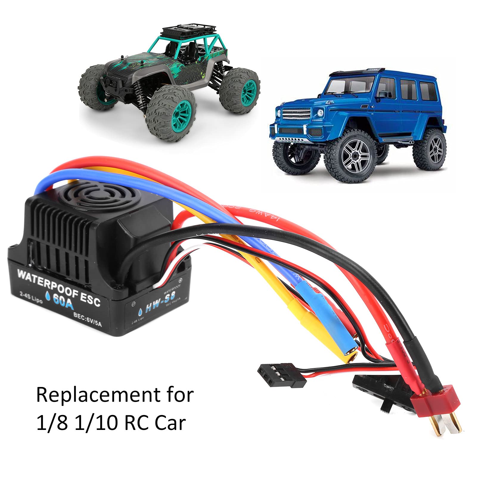 ESC sans Balais RC, Contrôleur de Vitesse électronique étanche ESC sans Balais de Voiture Télécommandée 60A pour Voiture Télécommandée 1/8 1/10 Applicable pour Batterie Li