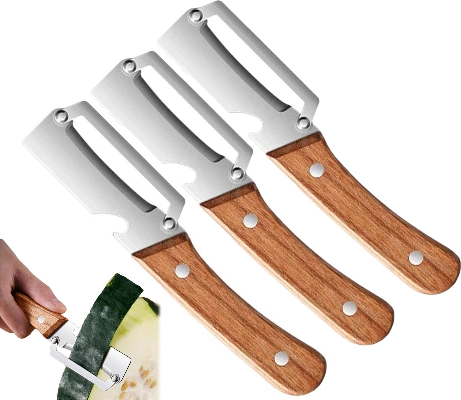 Multi-Functional Vegetable Peeler for Kitchen, Stainless Steel Multifunctional Kitchen Fruit and Vegetable Peeler with Wood Handle and Bottle Opener(3pcs)