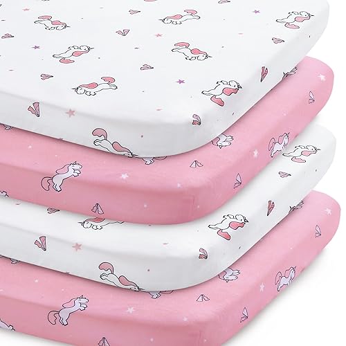 Pack and Play Sheets Pack n Play Sheets Paquete de 4 sábanas para cuna, ultra suaves, compatibles con Graco Pack n Play, material suave y