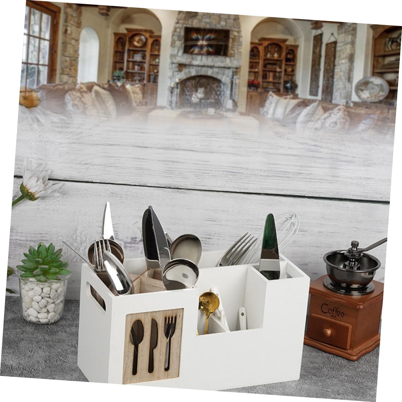 Alipis Boîte de Rangement en Bois Organisateur Pratique et Élégant sans Couvercle Facile à Nettoyer pour Ustensiles Cuisine Cuisine à Domicile