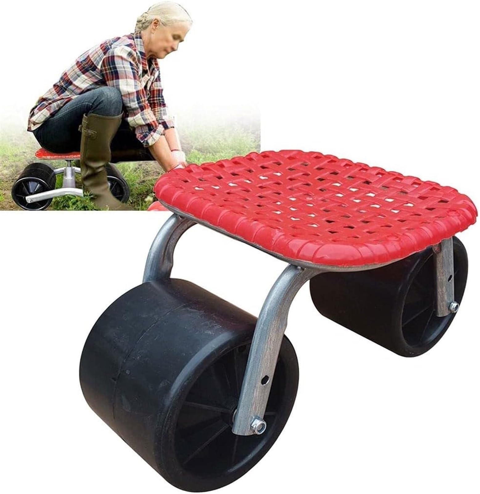 Sedia da giardino mobile con schienale rimovibile su ruote, sgabello da giardinaggio a 360°, seduta da giardino per piantare, sgabello da giardino con ruote