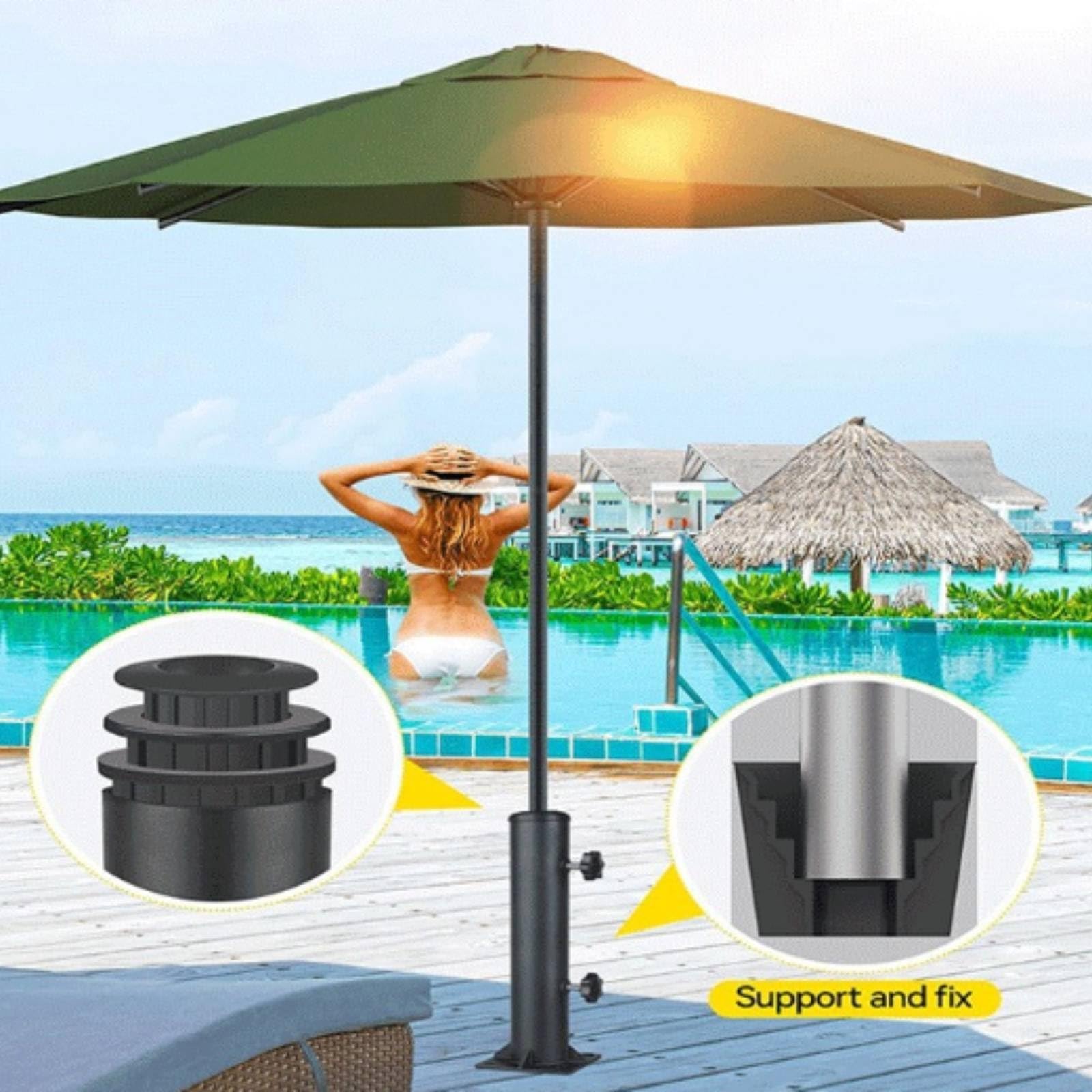 Colcolo Base di Supporto Esterno Porta Ombrellone Supporto Staffa Staffaggio Staffatura in Acciaio con Ghiere Stringitubo E Boccole Intercambiabili Adatta a Terrazze Giardini Campeggio