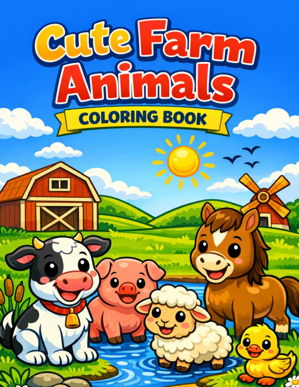 Cute Farm Animals Coloring Book: Little Farm Friends Big, Simple Designs for Kids to Color and Enjoy