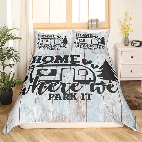 Miniatura 2 de Funda de edredón rústica de campamento para niños, divertido juego de ropa de cama con 2 fundas de almohada, 3 piezas, decoración de habitación,