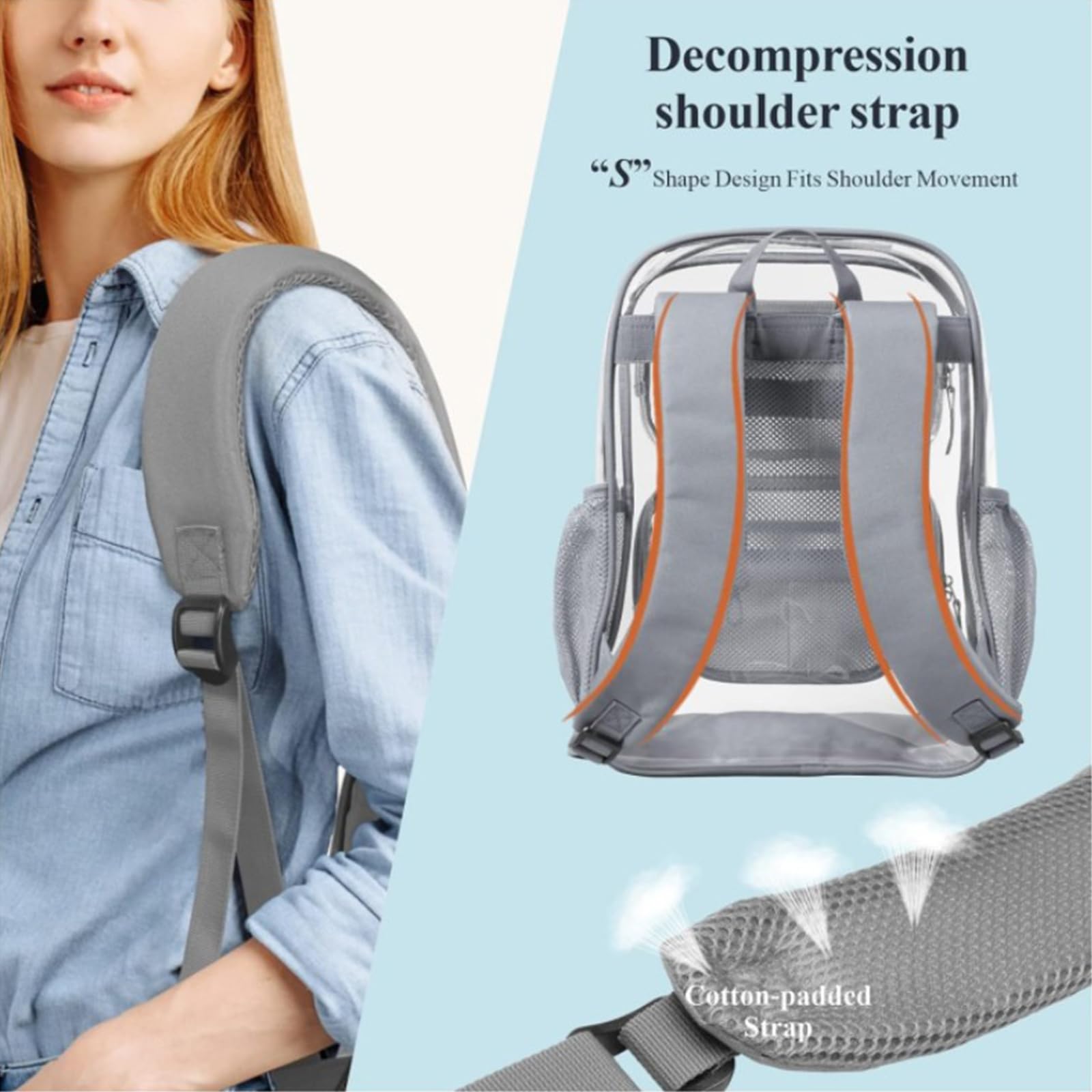 Zaino trasparente Borse per libri scolastici resistenti in PVC trasparente Borsa per lavori universitari Concerti sicurezza per viaggi Borse per libri resistenti capacità