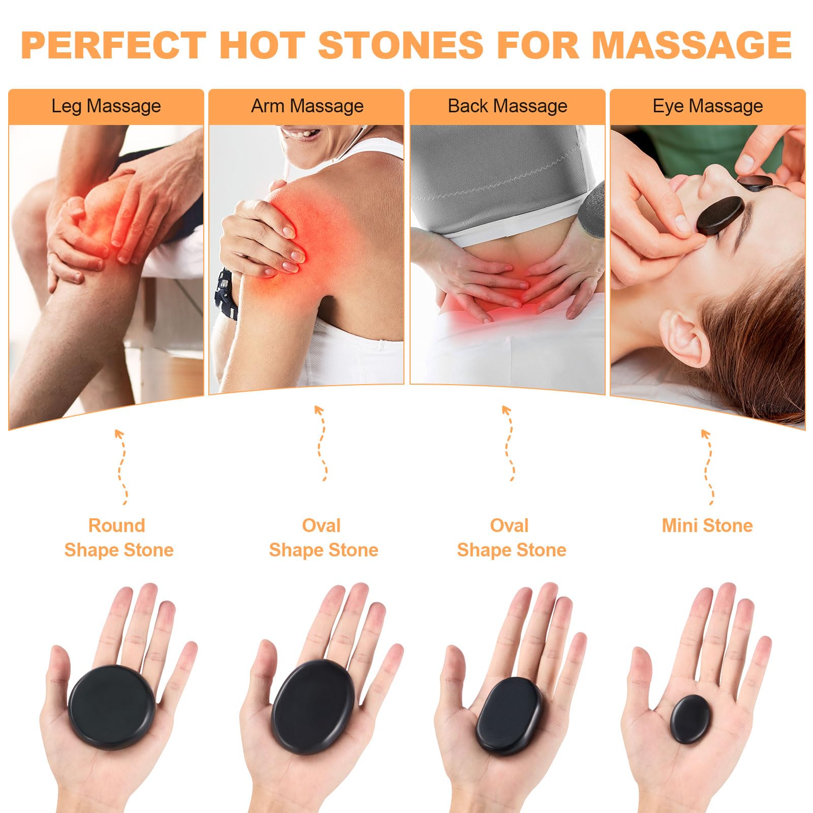 Zestaw kamieni do masażu Hot Stone, 12 sztuk lawy wulkanicznej z urządzeniem grzewczym