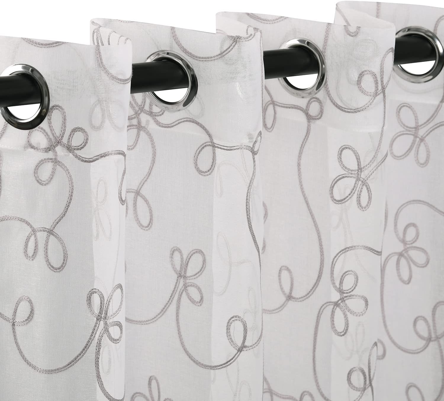 Superior Embellished Poppy Sheer Curtains, Window Accents, Perfect For Natural Light, Modern, Transtitional, Bohemian, Floral Design with Grommets, Curtain Set of 2 Panels, 52" X 84", Lemon Drop